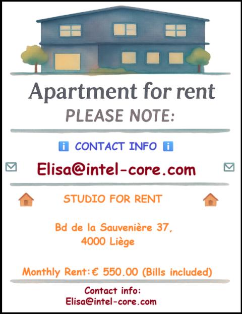 🌟 Studio Flat for Rent – Bd de la Sauvenière, 4000 Liège